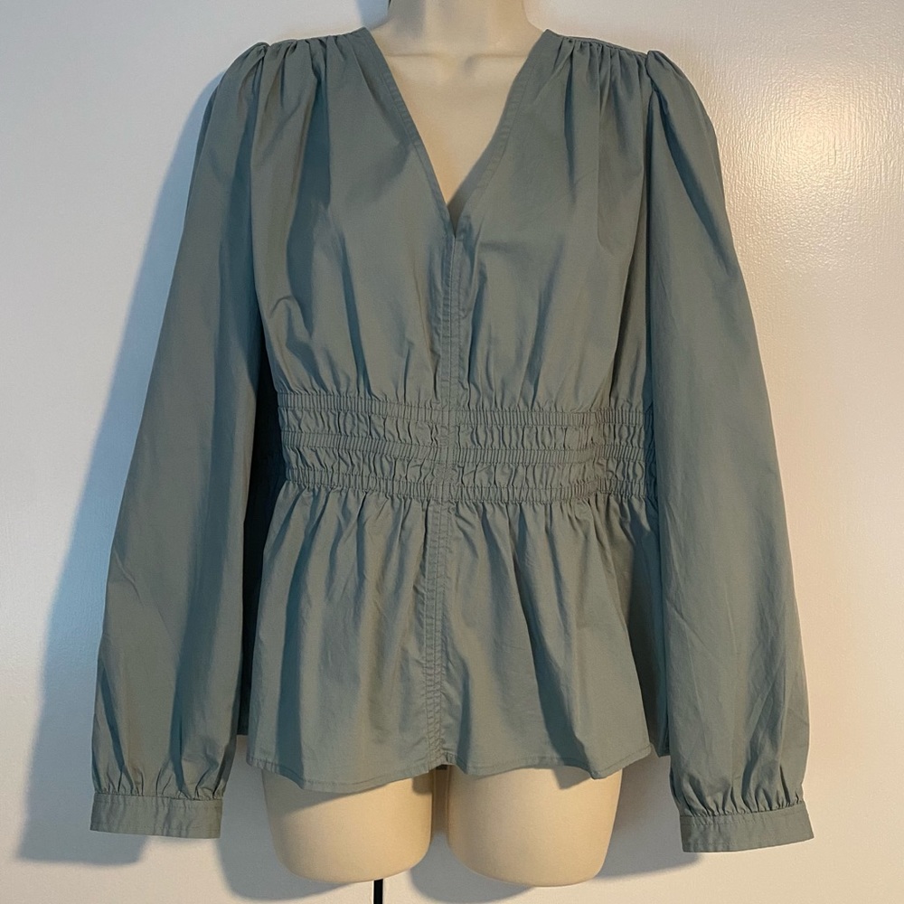 NWT GAP Puff Sleeve Peplum Top Sage Size Large